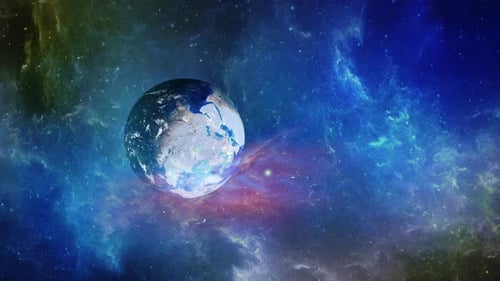 Movement Through Space Nebula Towards Planet Earth
