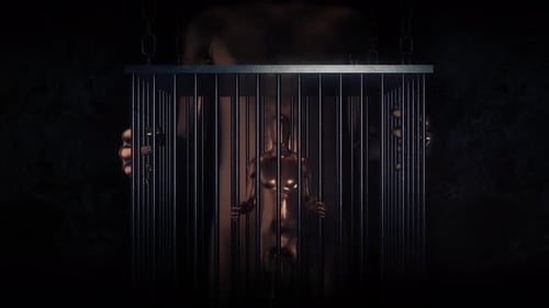 Abstrakte Figur gefangen in einem Metallkäfig