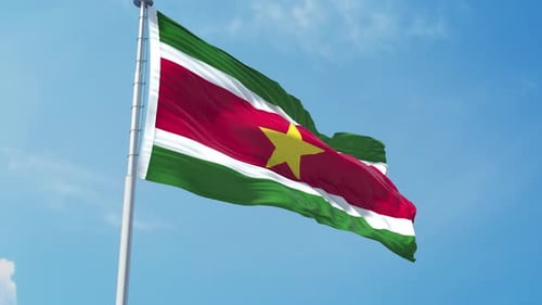 Suriname Flag Waving Seamlessly with Realistic Wind Effect