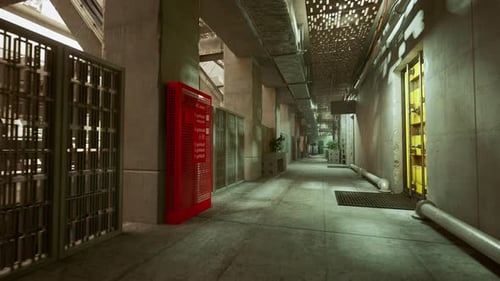 Desolate Concrete Passage Illuminated By Greenish Cinematic Lighting