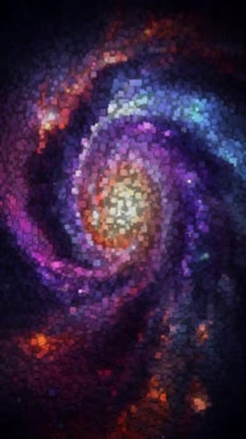 Animación vertical con galaxia espacial hecha de cubos, fondo, diseño exclusivo y único, renderizado 3D