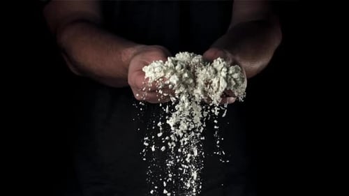 Flour in the Hands of a Cook Filmed on a Highspeed Camera at 1000 Fps