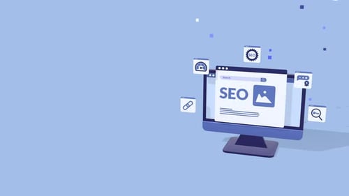 SEO and Web Optimization Animation Featuring Desktop Monitor