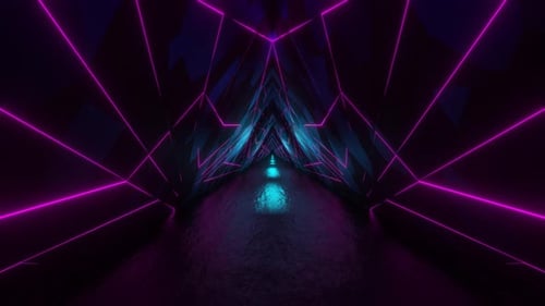 Cyan And Pink Triangular Neon Glow Tunnel Background Vj Loop In 4K