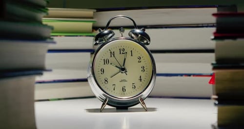 Alarm Clock Surrounded By Time Lapse Books