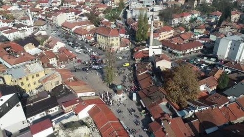 Aerial Footage of Sarajevo and National Library the Shot is Flying Over Vijecnica Library with a