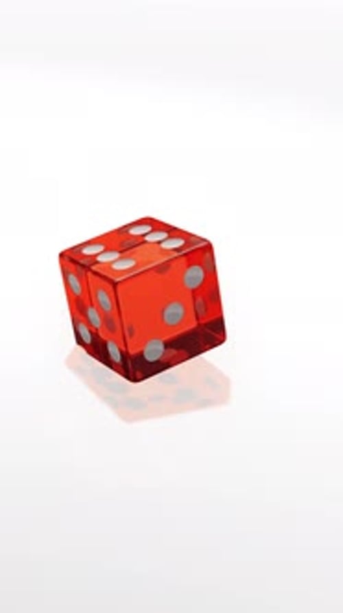Red Transparent Dice Falling and Rolling 3D Animation