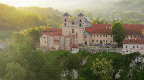 Aerial View of Benedictine Abbey in Tyniec Poland at Dawn