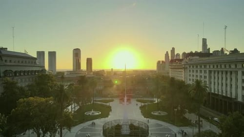 Aerial Drone Scene flying forward May Square to Casa Rosada, Buenos Aires, Argentina, the presidenti