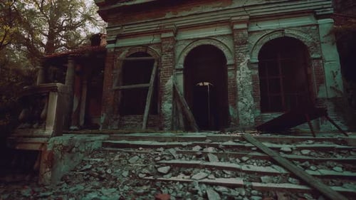 Ruins of an Abandoned European Mansion Surrounded By Overgrown Vegetation