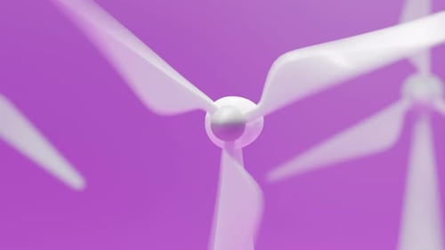 Ilustración 3D de una turbina eólica sobre un fondo morado