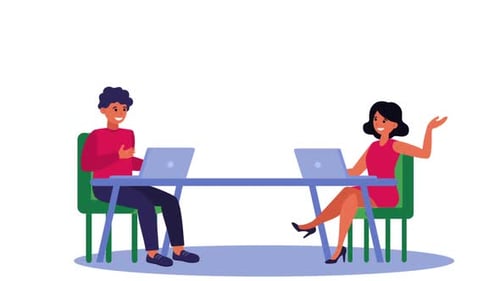 Flat Design Animation of Two People Working at a Table