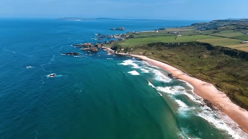 Rocky shore of Ireland at the waterscape of the Atlantic Ocean.