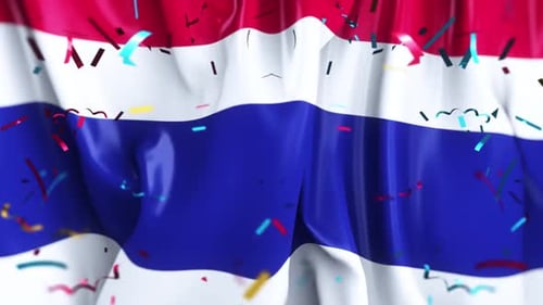 Waving Thailand Flag with Falling Confetti Background Animation