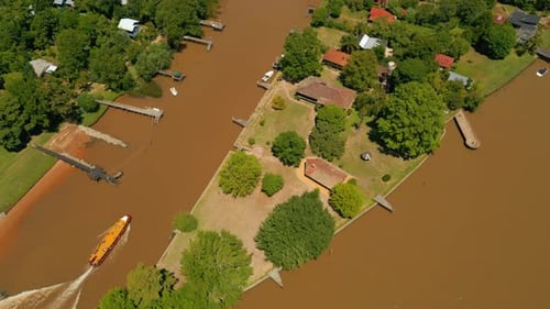 Passenger ship navigating the river Aerial View