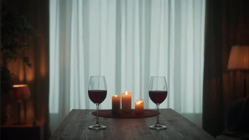 Romantic Wine Glasses and Candles in a Home