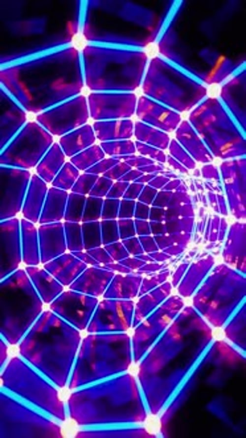 Purple circular tunnel with neon lights. Looped animation