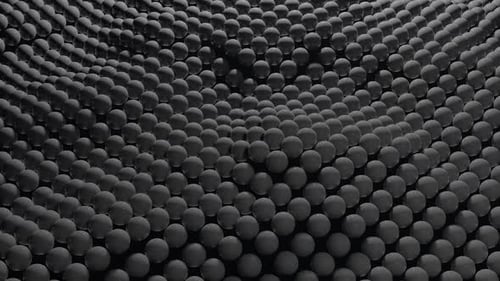 Dynamic dark spheres ripple and flow in mesmerizing abstract motion