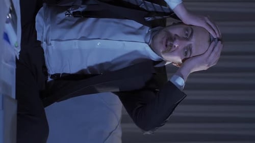 Stressed Businessman Working Late Night