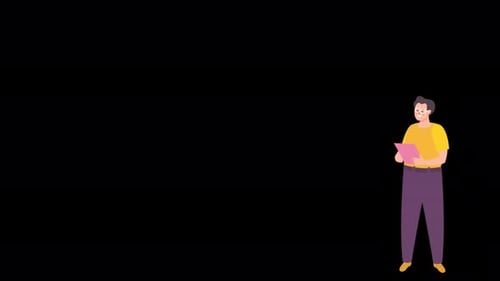 Man Working In The Office Checks His E-mails With A Tablet In His Hand 4K On Alpha Channel