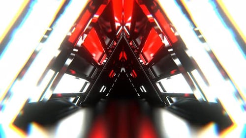 Red And White Triangle Strobe Neon Sci Fi Tunnel Background Vj Loop I 4K