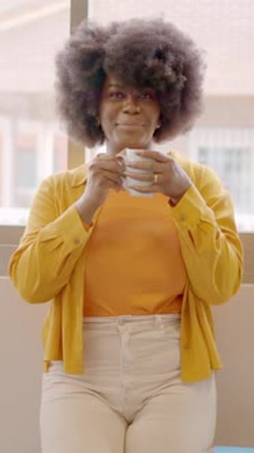 Happy Woman With Mug Smiling Portrait