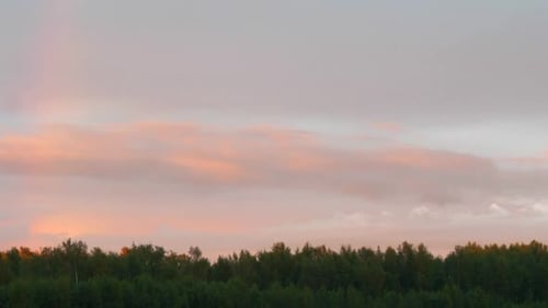 Laps de temps, Nuages roses dans la forêt, Paysage nuageux