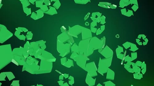 Green Recycling Symbols and Bottles Environmental Loop Background