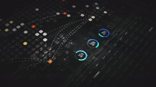 Futuristic Digital Data Network Visualization with Animated Charts