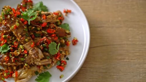 Delicious Spicy Mantis Shrimp Served on White Plate