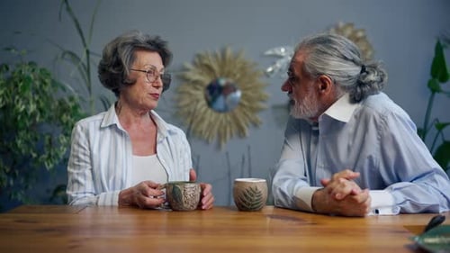 Close Up Home Happy Old Age an Elderly Couple Pleasant Memories Leisure in Old Age a Couple Sitting