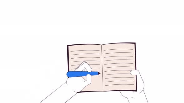 Animated Hands Writing in an Open Notebook with Pen, Elements Motion ...