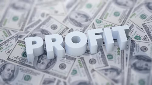 3D Profit Word Rotating on Money Background