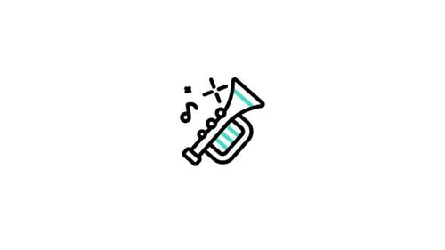 Minimalist Animated Trumpet Icon with Music Notes