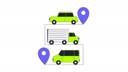 Vehicles tracking with location pins 2D onboarding ui animation