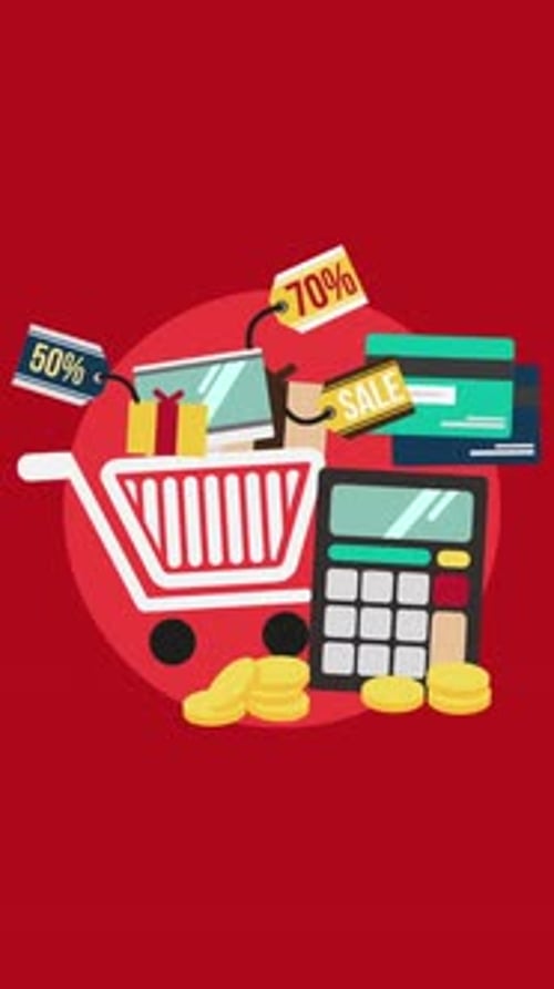 Flat Design Shopping Cart with Sale Tags Animation