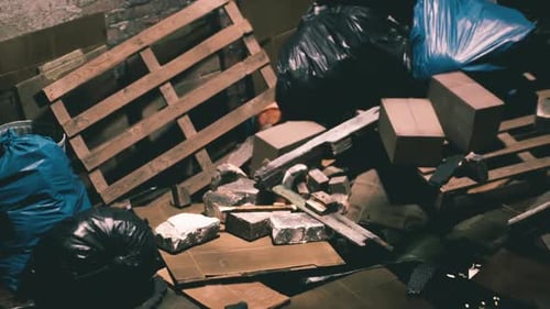 Environmental Waste in Dark Gritty Alley with Garbage Bags