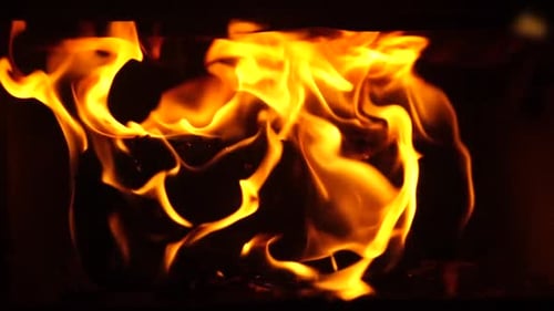 Close Up of Fire Flames in Fireplace