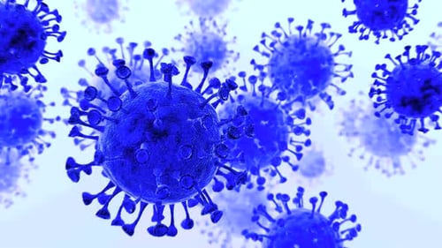 Microscopic view of virus cells flowing. Coronavirus flue, dna virus pandemic disease