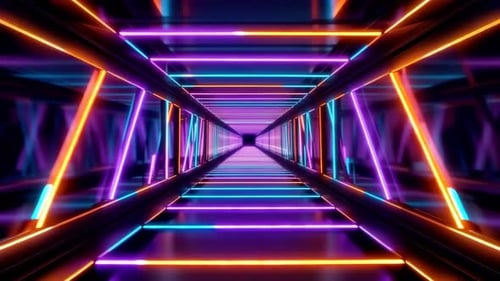 Futuristic Neon Tunnel with Moving Vibrant Light Trails