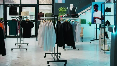 Empty Trendy Clothing Store Selling Fashionable Items and Shoes