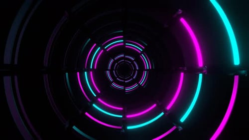 Pink And Cyan Neon Light Rings Tunnel Background Vj Loop In 4K