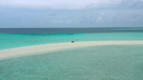 Aerial View on Tourist Boat Next to the Sandbar in the Vaavu Atoll Maldives
