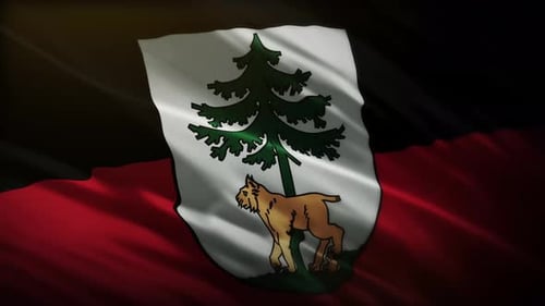 Realistic Waving Flag with Lynx and Pine Tree Emblem