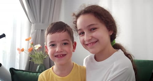 Happy Smiling Children Posing Together Indoors
