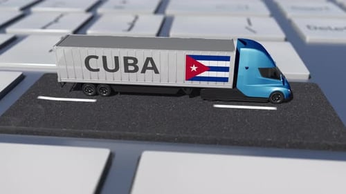 Truck with Flag of Cuba Moves on the Keyboard