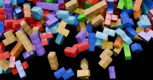 3D Colorful Geometric Blocks Falling Transition