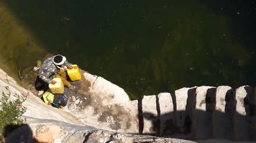 In Yemen, the people still using jars and plastic jars to collect water for daily use.