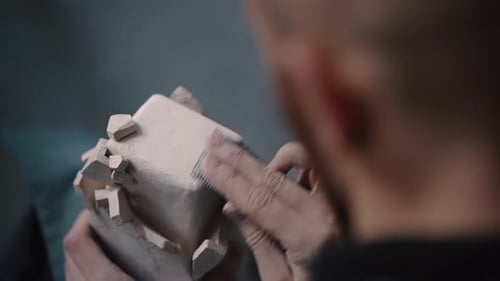 Hands Smoothing Sculpture with Tool