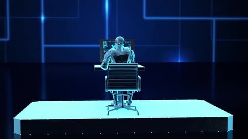 AI Humanoid Interacting with Data and Servers in a Futuristic Environment